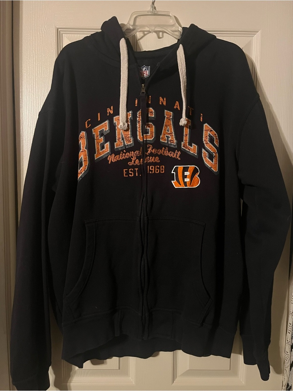 NFL Black Fleece Hoodie with Red & Blue Shield Logo